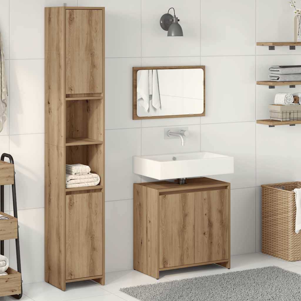 vidaXL Set mobilier de baie, 3 piese, stejar artizanal, lemn prelucrat vidaXL Set mobilier de baie, 3 piese, stejar artizanal, lemn prelucrat