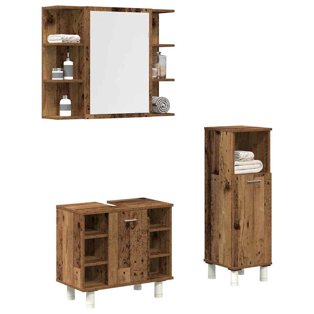 vidaXL Set mobilier de baie, 3 piese, lemn vechi, lemn prelucrat vidaXL Set mobilier de baie, 3 piese, lemn vechi, lemn prelucrat