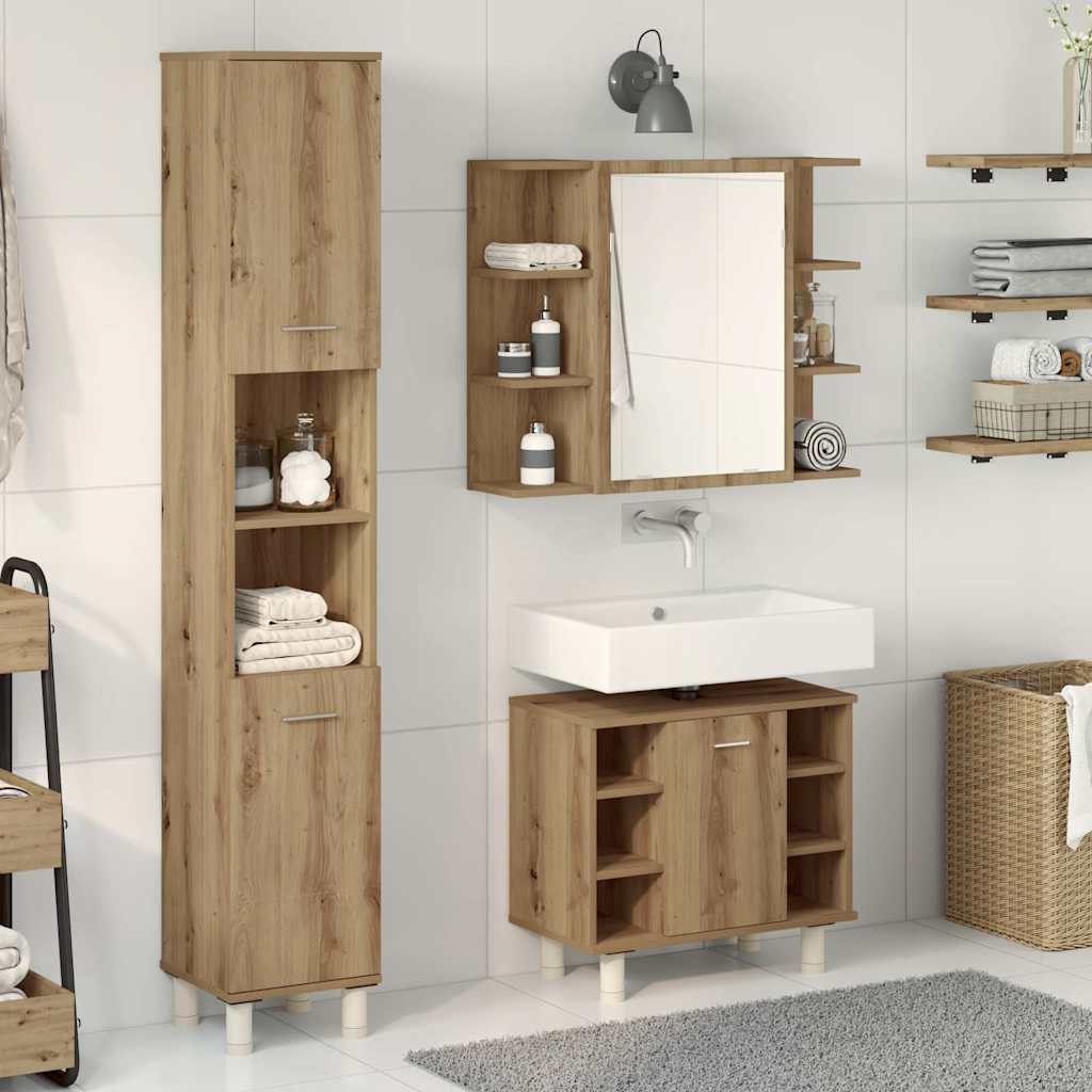 vidaXL Set mobilier de baie, 3 piese, stejar artizanal, lemn prelucrat vidaXL Set mobilier de baie, 3 piese, stejar artizanal, lemn prelucrat