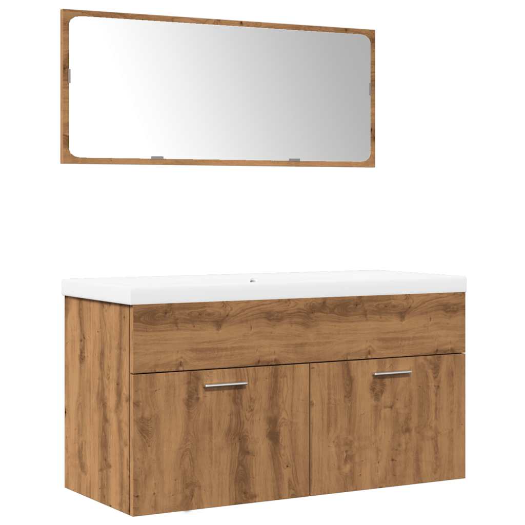 vidaXL Set mobilier de baie, 3 piese, stejar artizanal, lemn prelucrat