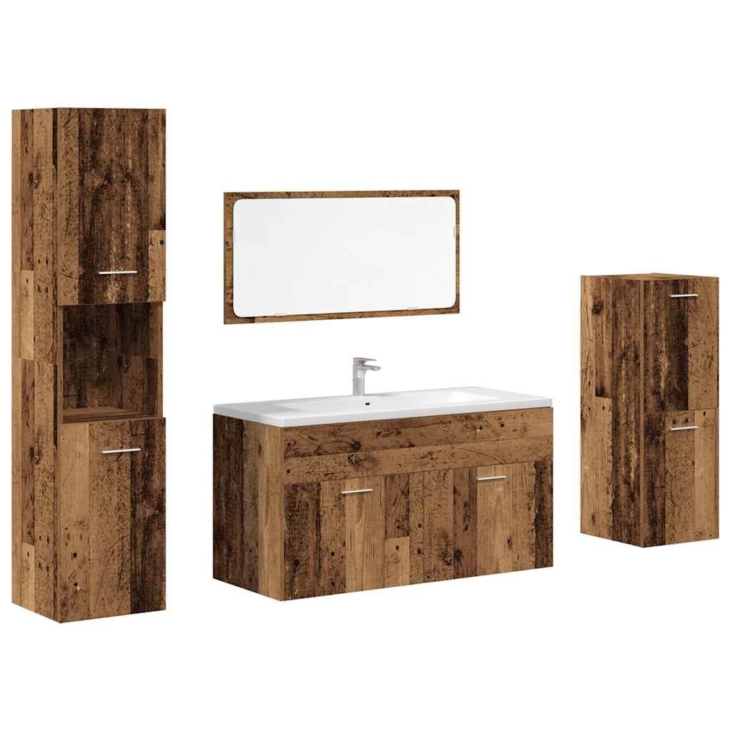 vidaXL Set mobilier de baie, 4 piese, lemn vechi, lemn prelucrat