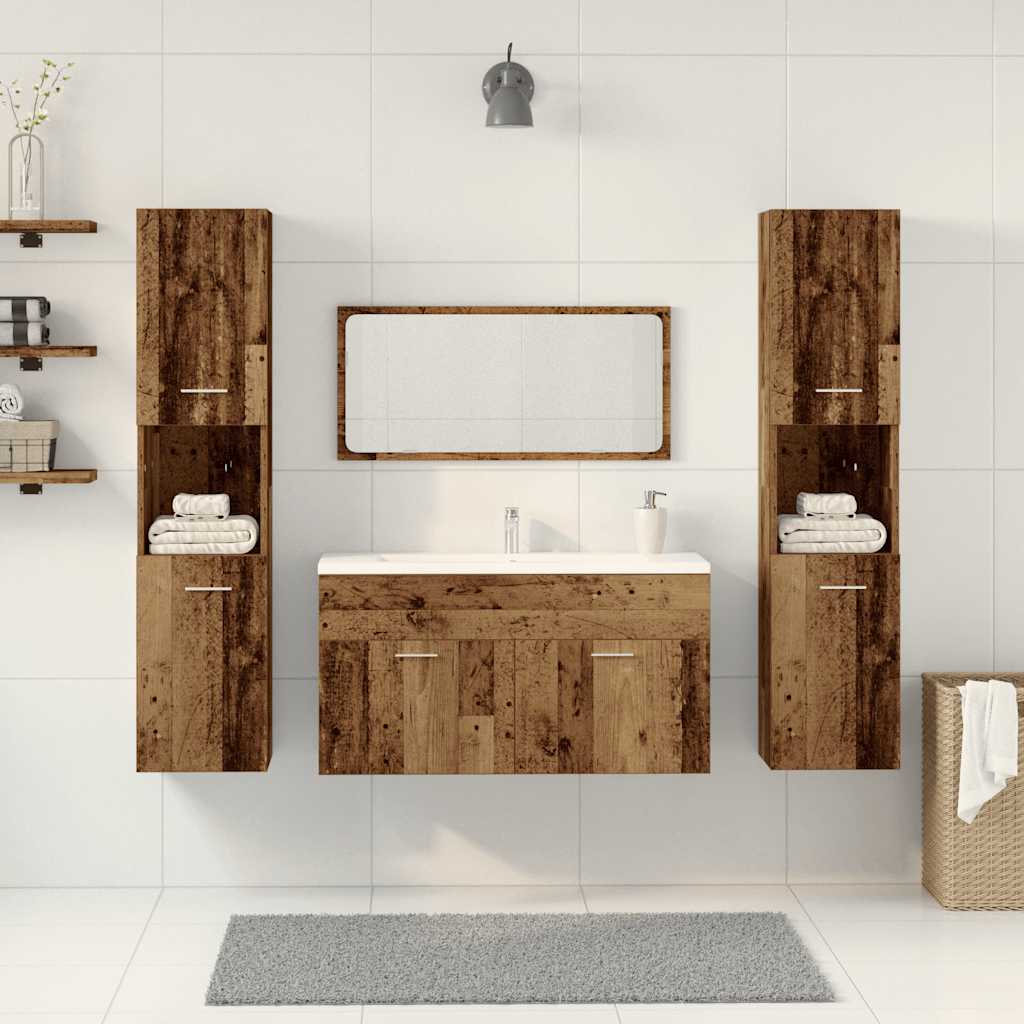 vidaXL Set mobilier de baie, 4 piese, lemn vechi, lemn prelucrat