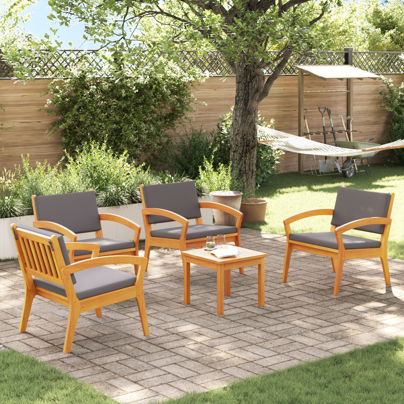 vidaXL Set bistro 5 pcs Maro 45 x 45 x 38cm Lemn masiv de acacia vidaXL Set bistro 5 pcs Maro 45 x 45 x 38cm Lemn masiv de acacia