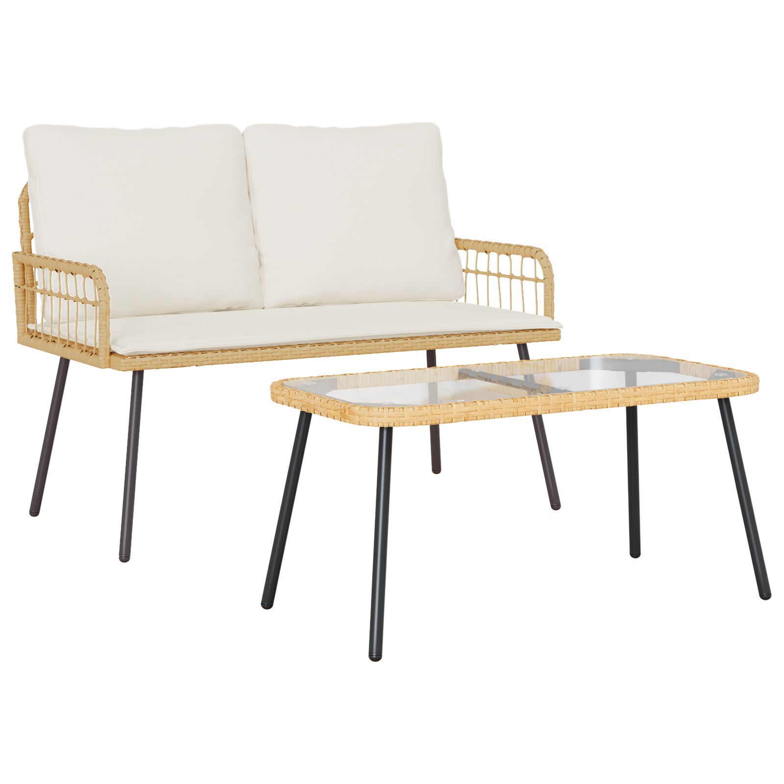 vidaXL Set mobilier de grădină, 2 piese, cu perne, natural, poliratan