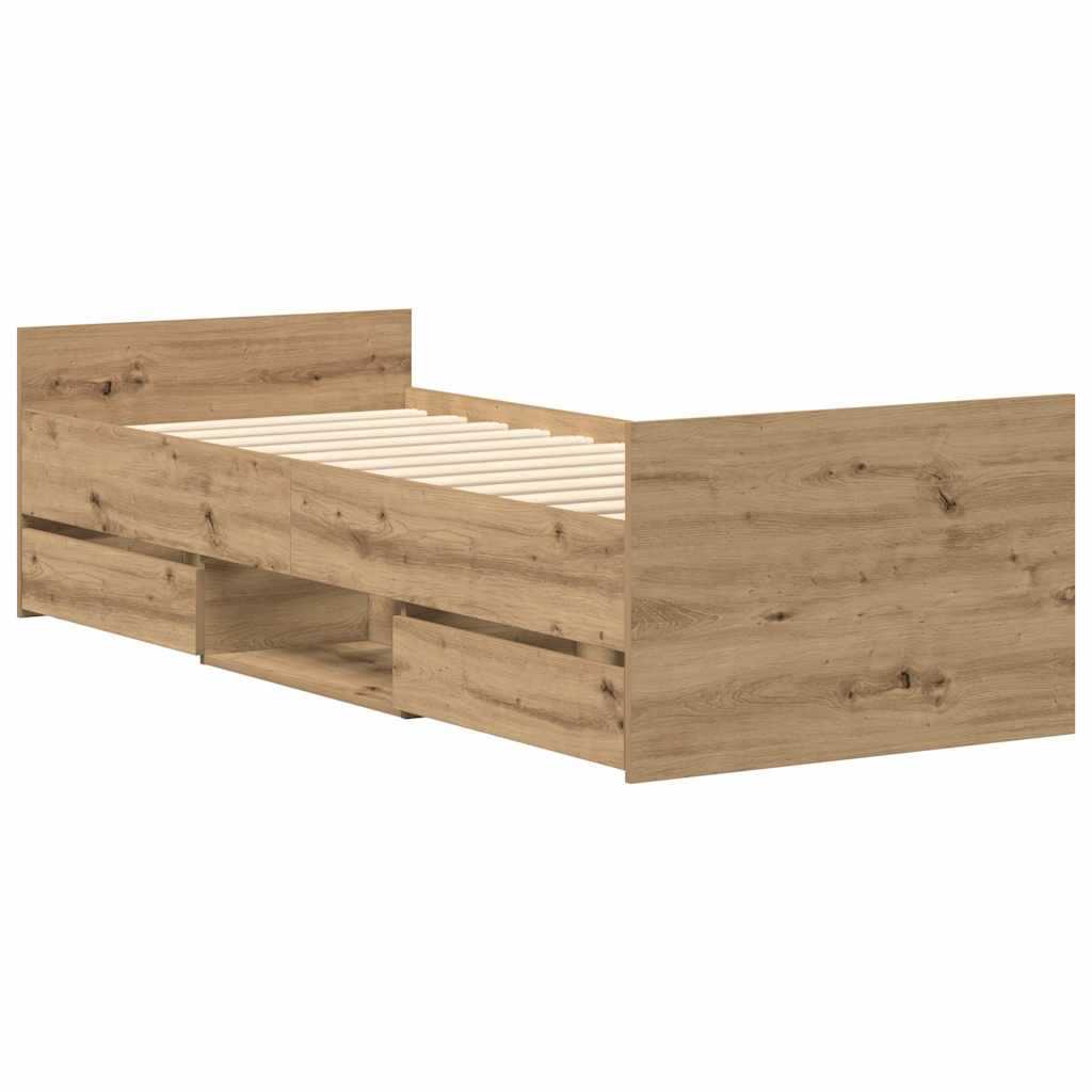 vidaXL Cadru de pat fără saltea Stejar Artisan 90x200cm Lemn prelucrat