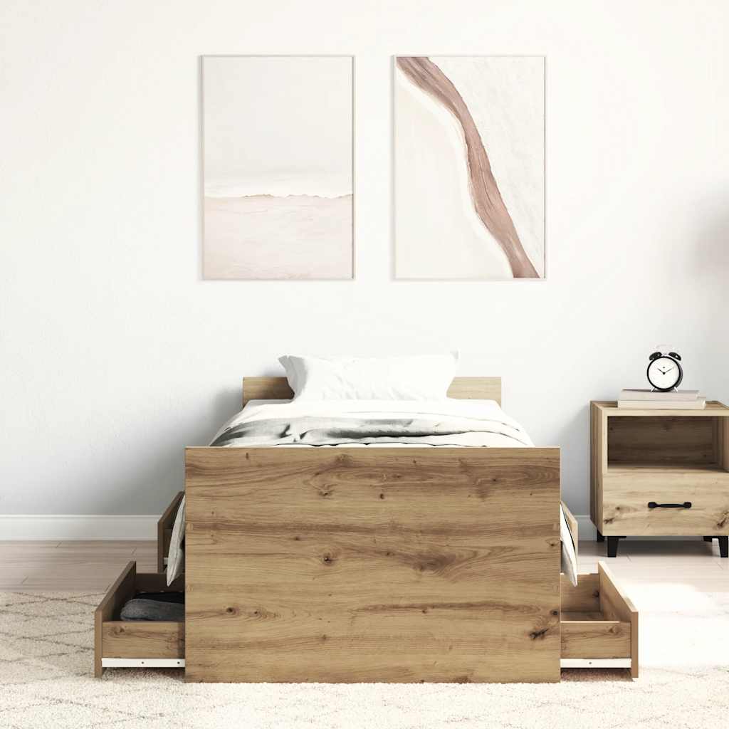 vidaXL Cadru de pat fără saltea Stejar Artisan 90x190cm Lemn prelucrat