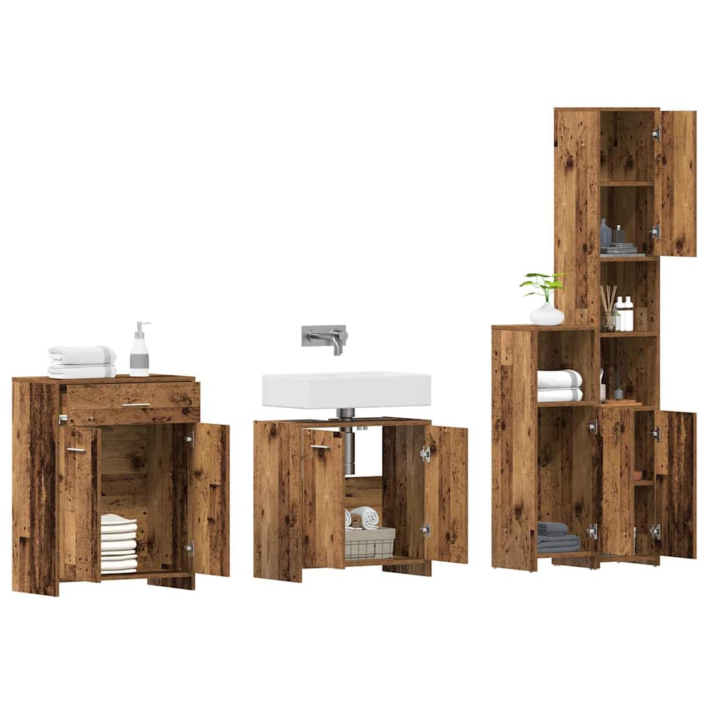 vidaXL Set mobilier de baie, 4 piese, lemn vechi, lemn prelucrat