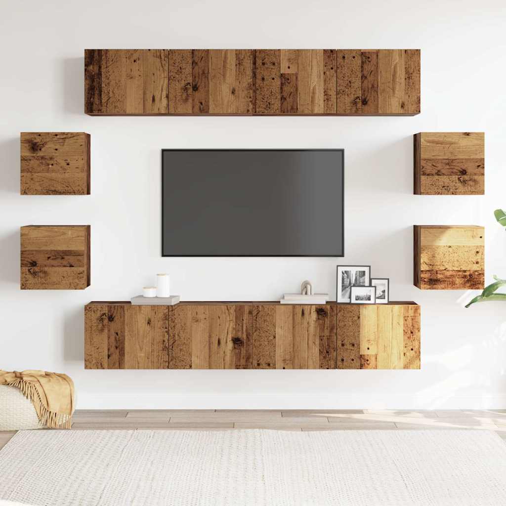 vidaXL Set dulap TV 8 piese montat pe perete lemn vechi lemn prelucrat vidaXL Set dulap TV 8 piese montat pe perete lemn vechi lemn prelucrat