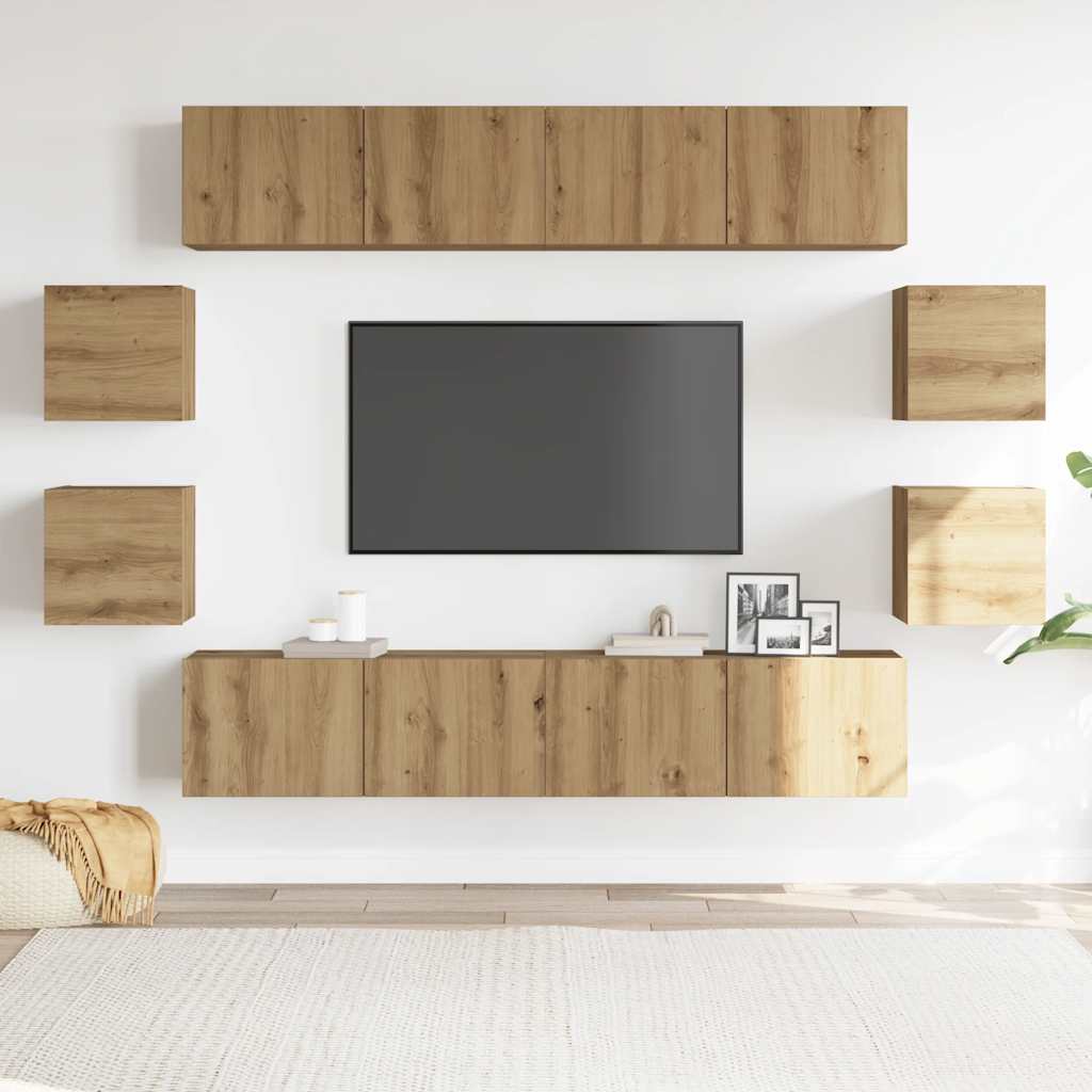 vidaXL Set dulap TV 8 piese montat pe perete Stejar artizanal vidaXL Set dulap TV 8 piese montat pe perete Stejar artizanal
