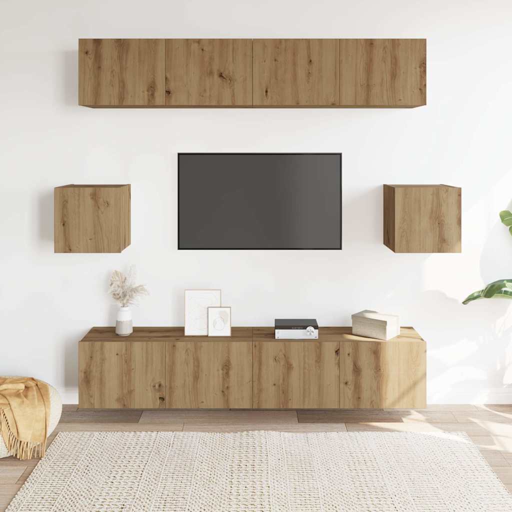 vidaXL Set dulap TV 6 piese montat pe perete Stejar artizanal vidaXL Set dulap TV 6 piese montat pe perete Stejar artizanal