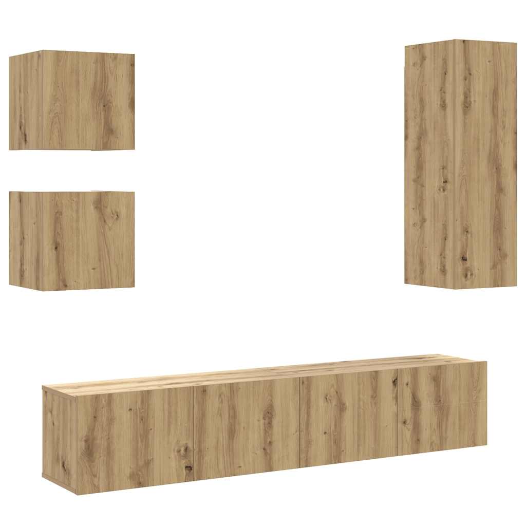 vidaXL Set dulap TV 5 piese montat pe perete Stejar artizanal vidaXL Set dulap TV 5 piese montat pe perete Stejar artizanal