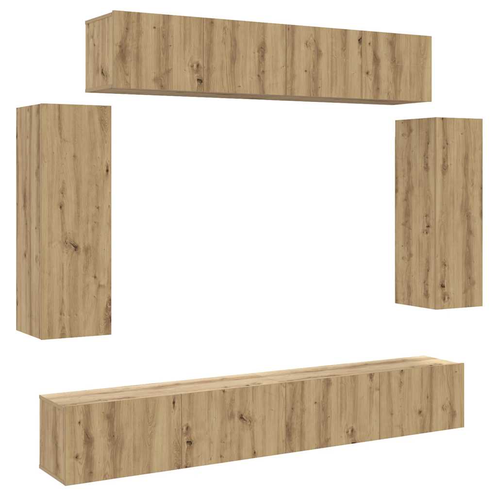 vidaXL Set dulap TV 6 piese montat pe perete Stejar artizanal vidaXL Set dulap TV 6 piese montat pe perete Stejar artizanal