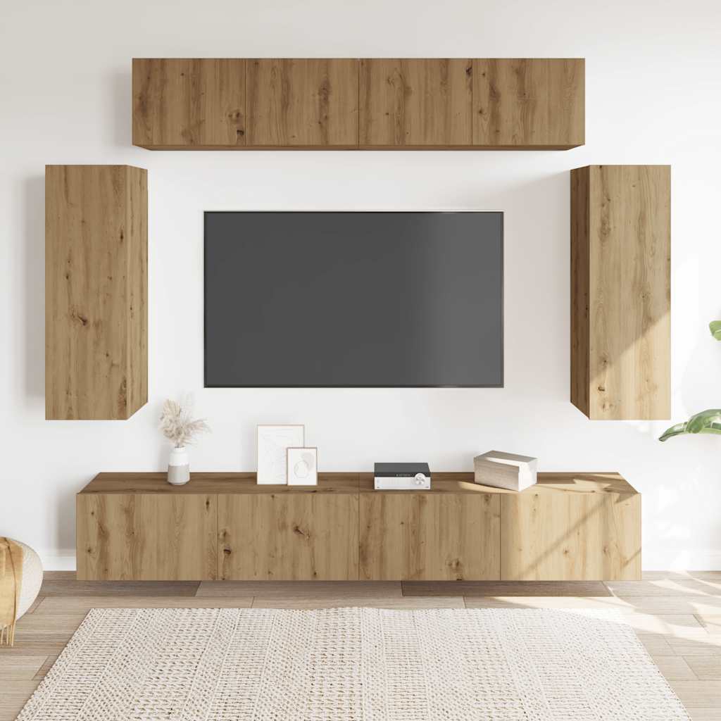 vidaXL Set dulap TV 6 piese montat pe perete Stejar artizanal vidaXL Set dulap TV 6 piese montat pe perete Stejar artizanal