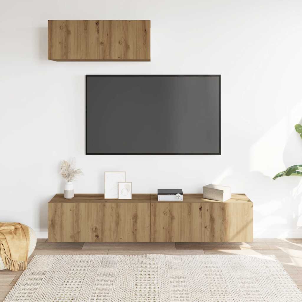 vidaXL Set dulap TV 3 piese montat pe perete Stejar artizanal vidaXL Set dulap TV 3 piese montat pe perete Stejar artizanal