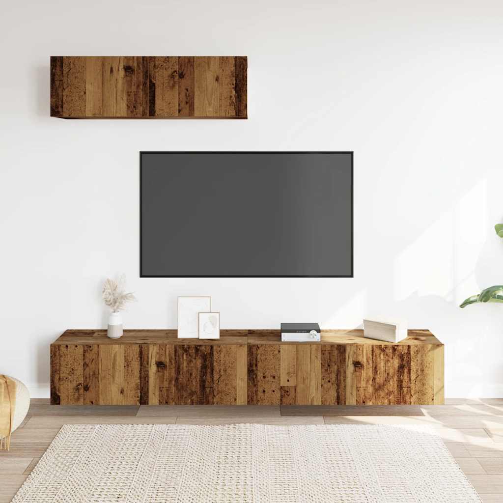 vidaXL Dulapuri TV montate pe perete 3 buc Lemn vechi Lemn prelucrat