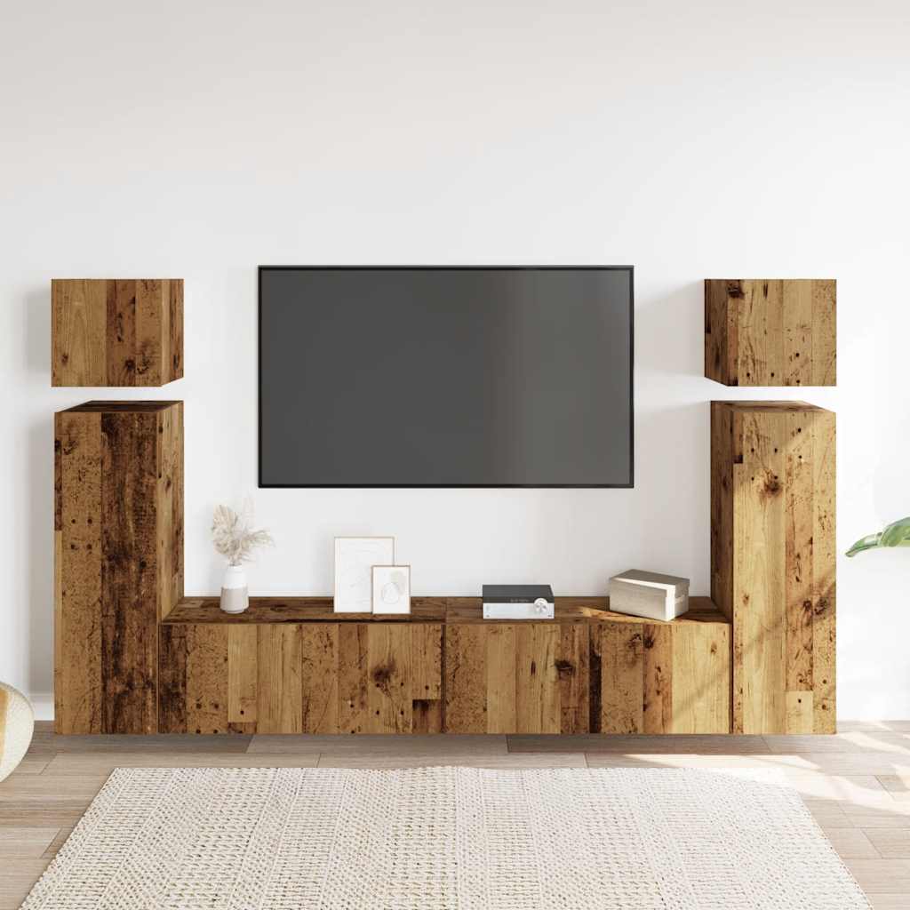 vidaXL Set dulap TV 8 piese montat pe perete lemn vechi lemn prelucrat vidaXL Set dulap TV 8 piese montat pe perete lemn vechi lemn prelucrat