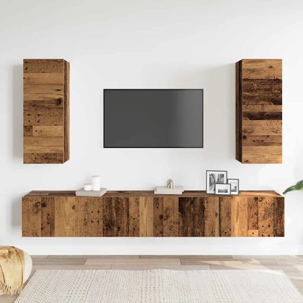 vidaXL Set dulap TV 4 piese montat pe perete lemn vechi lemn prelucrat vidaXL Set dulap TV 4 piese montat pe perete lemn vechi lemn prelucrat