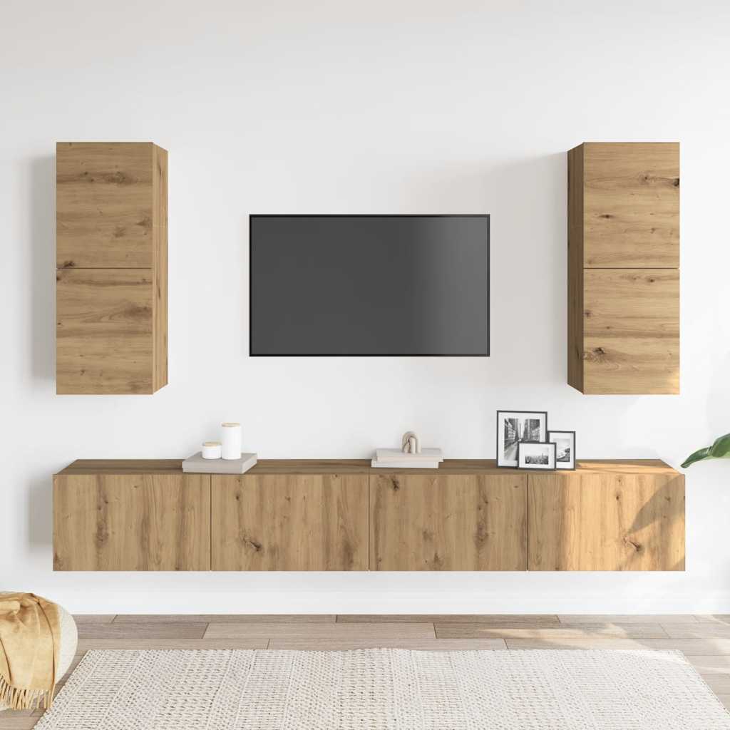 vidaXL Set dulap TV 4 piese montat pe perete Stejar artizanal
