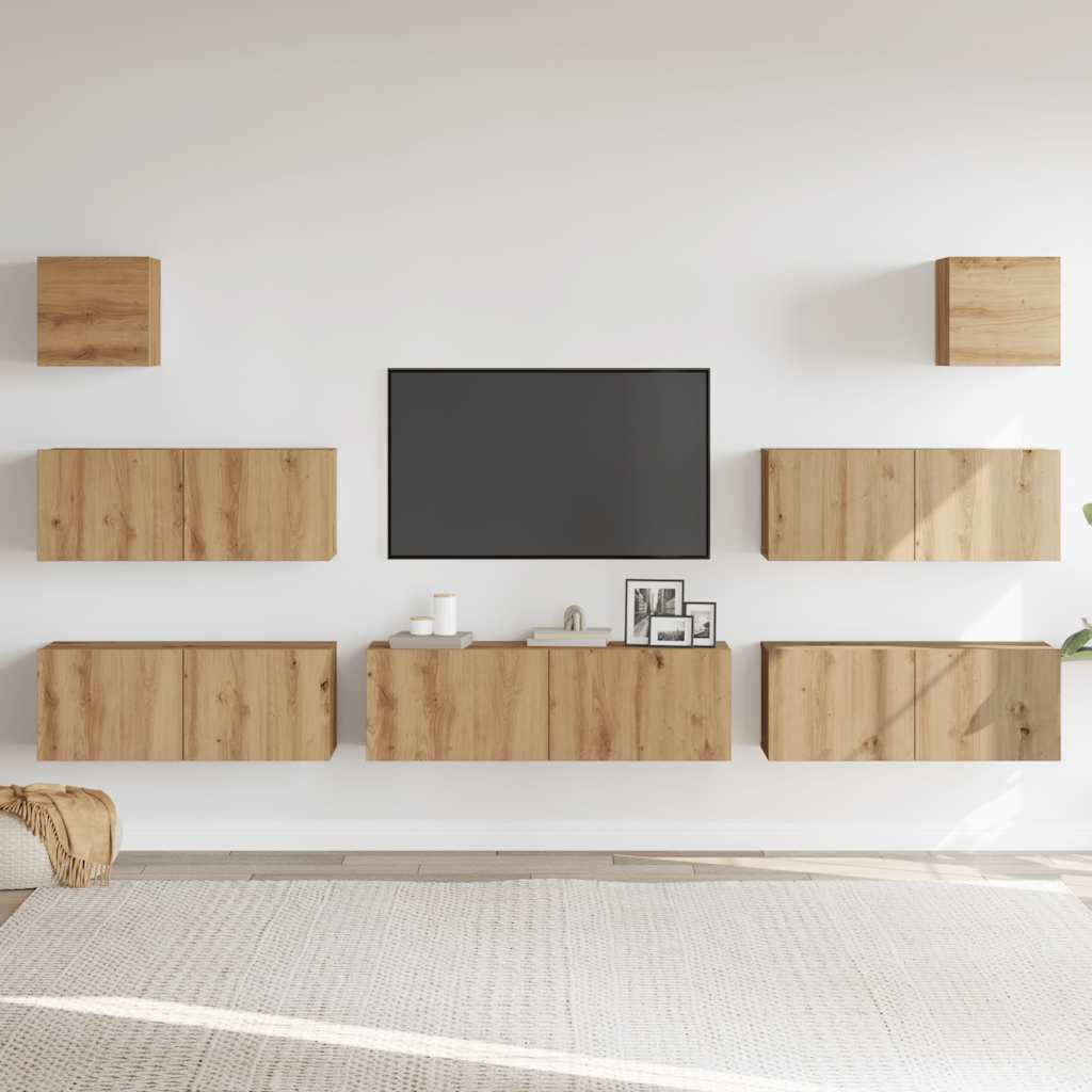 vidaXL Set dulap TV 7 piese montat pe perete Stejar artizanal vidaXL Set dulap TV 7 piese montat pe perete Stejar artizanal