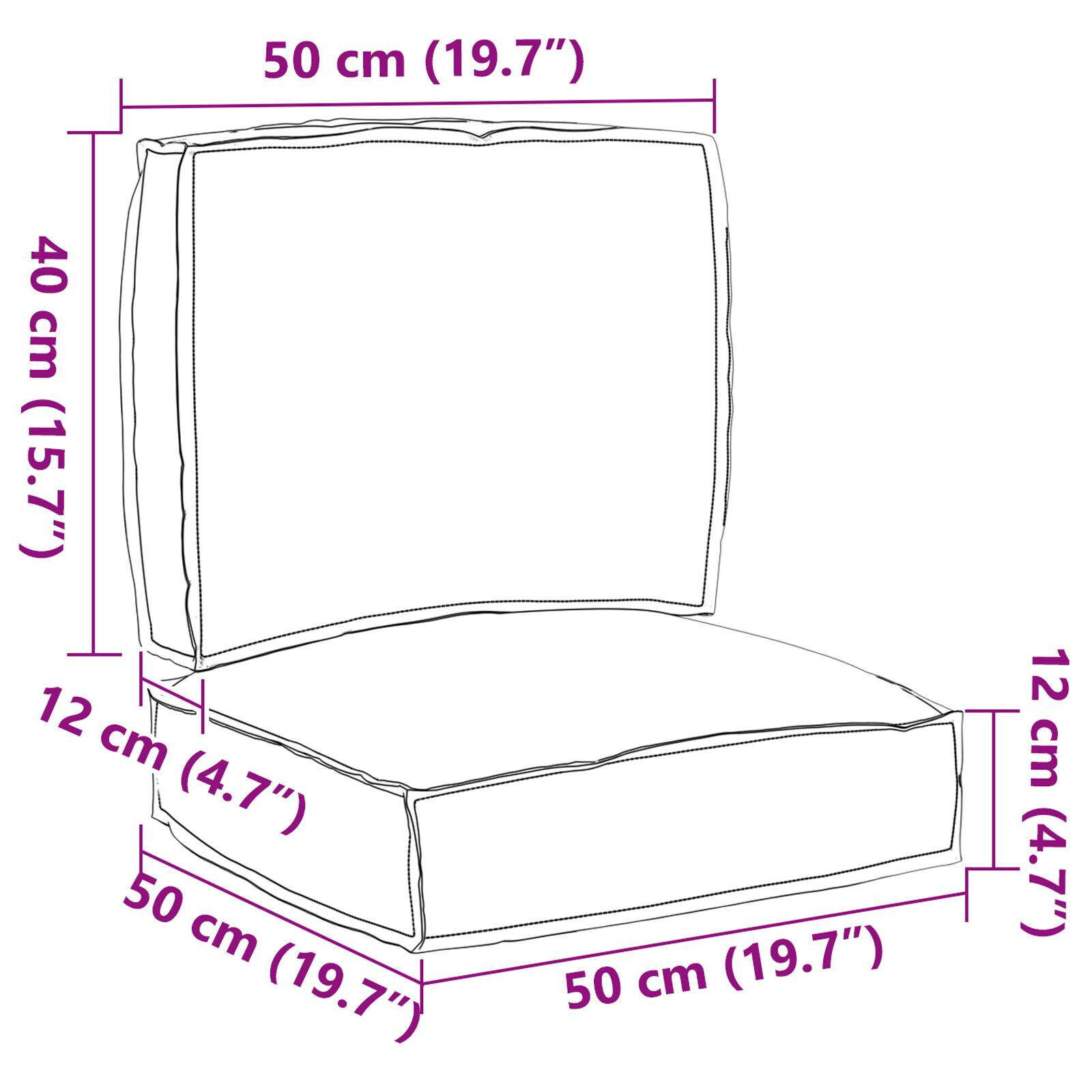 vidaXL Set de perne pentru palet 2 pcs Bej 50 x 50 x 12 cm vidaXL Set de perne pentru palet 2 pcs Bej 50 x 50 x 12 cm