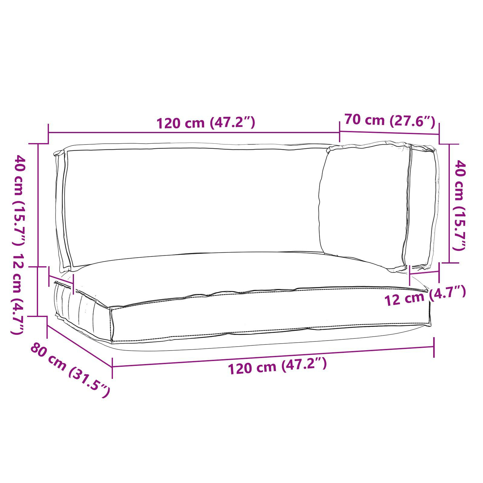 vidaXL Set de perne pentru palet 3 pcs Albastru regal 120 x 80 x 12 cm vidaXL Set de perne pentru palet 3 pcs Albastru regal 120 x 80 x 12 cm