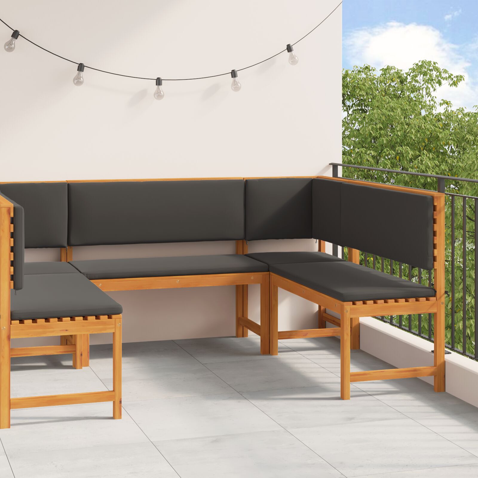 Set de bănci pentru grădină vidaXL cu perne - 5 piese din lemn masiv de acacia Set de bănci pentru grădină vidaXL cu perne - 5 piese din lemn masiv de acacia