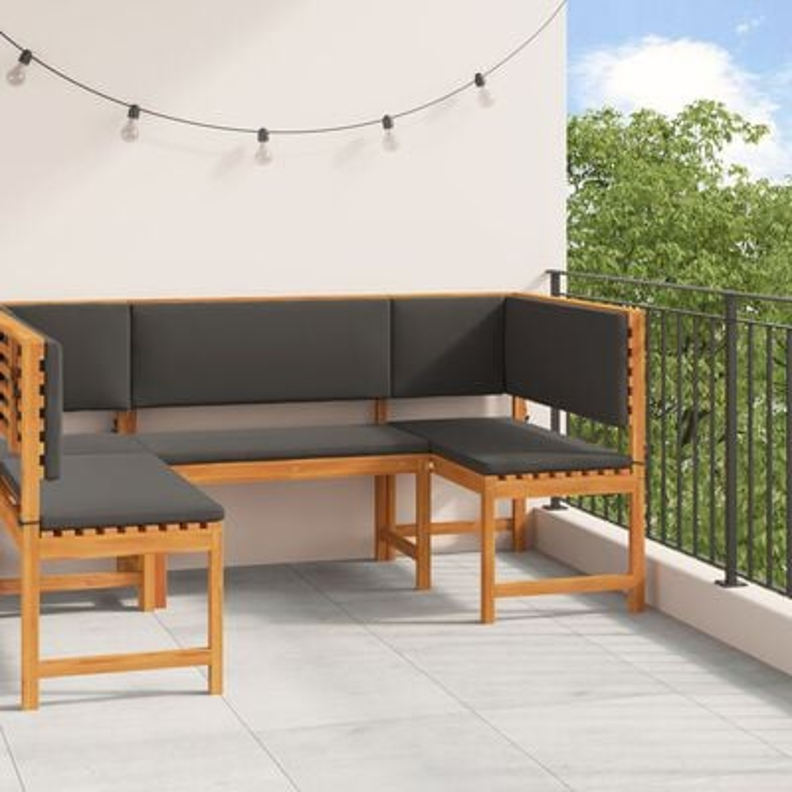 vidaXL Set bancă de grădină cu perne, 3 piese, lemn masiv de acacia
