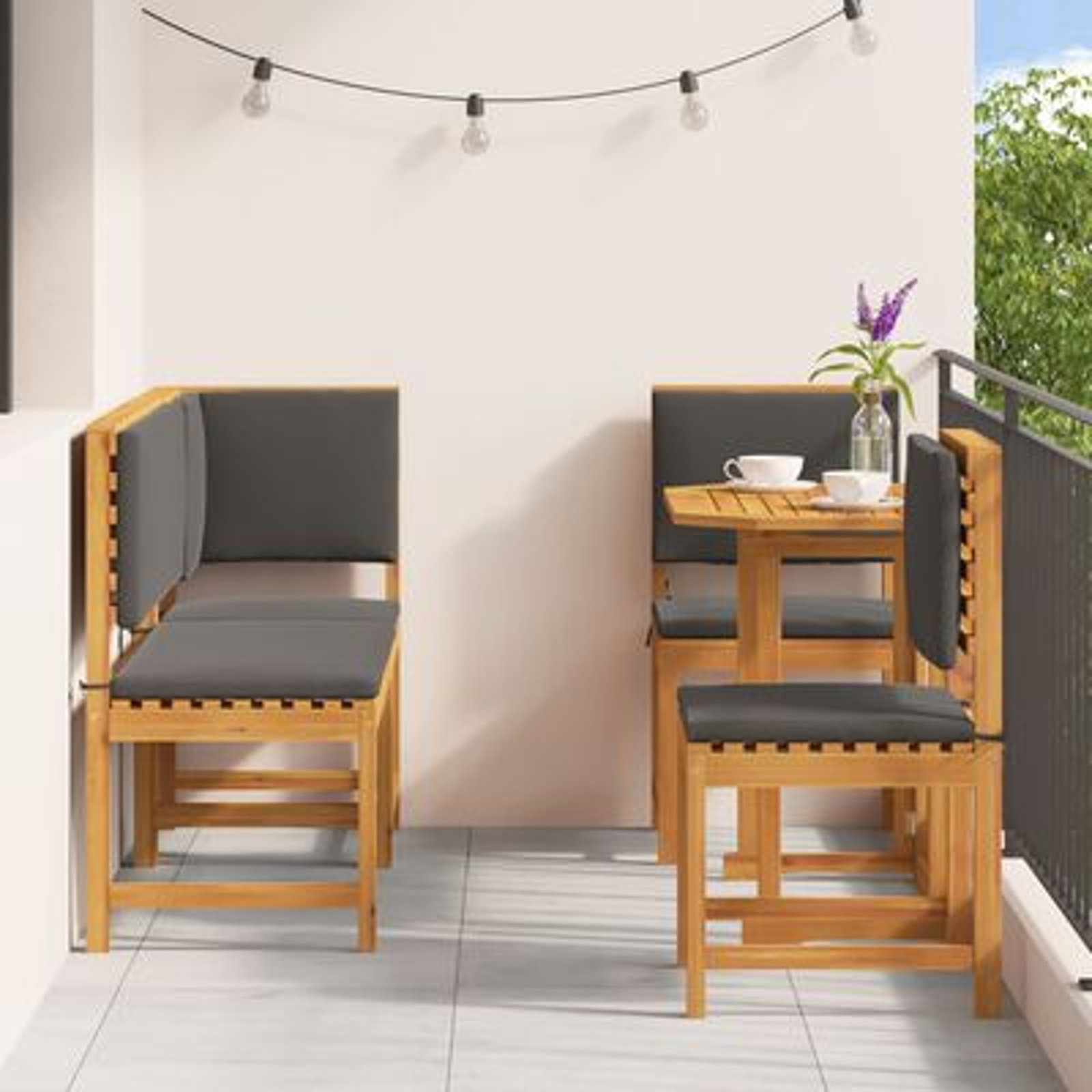 vidaXL Set mobilier de grădină cu perne, 5 piese, lemn masiv de acacia