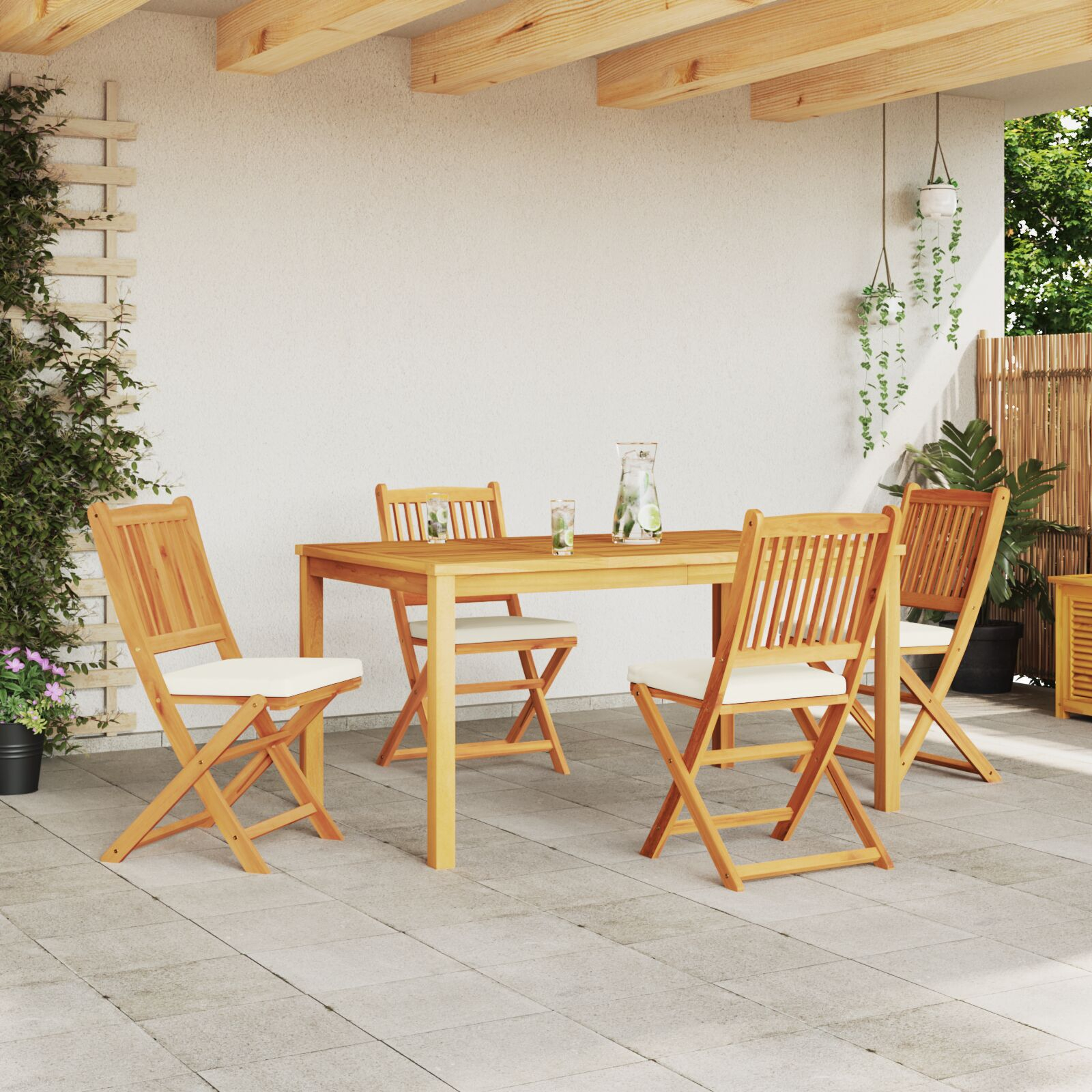 vidaXL Scaun pliant 4 pcs Alb 49 x 57.5 x 92cm Lemn masiv de acacia vidaXL Scaun pliant 4 pcs Alb 49 x 57.5 x 92cm Lemn masiv de acacia