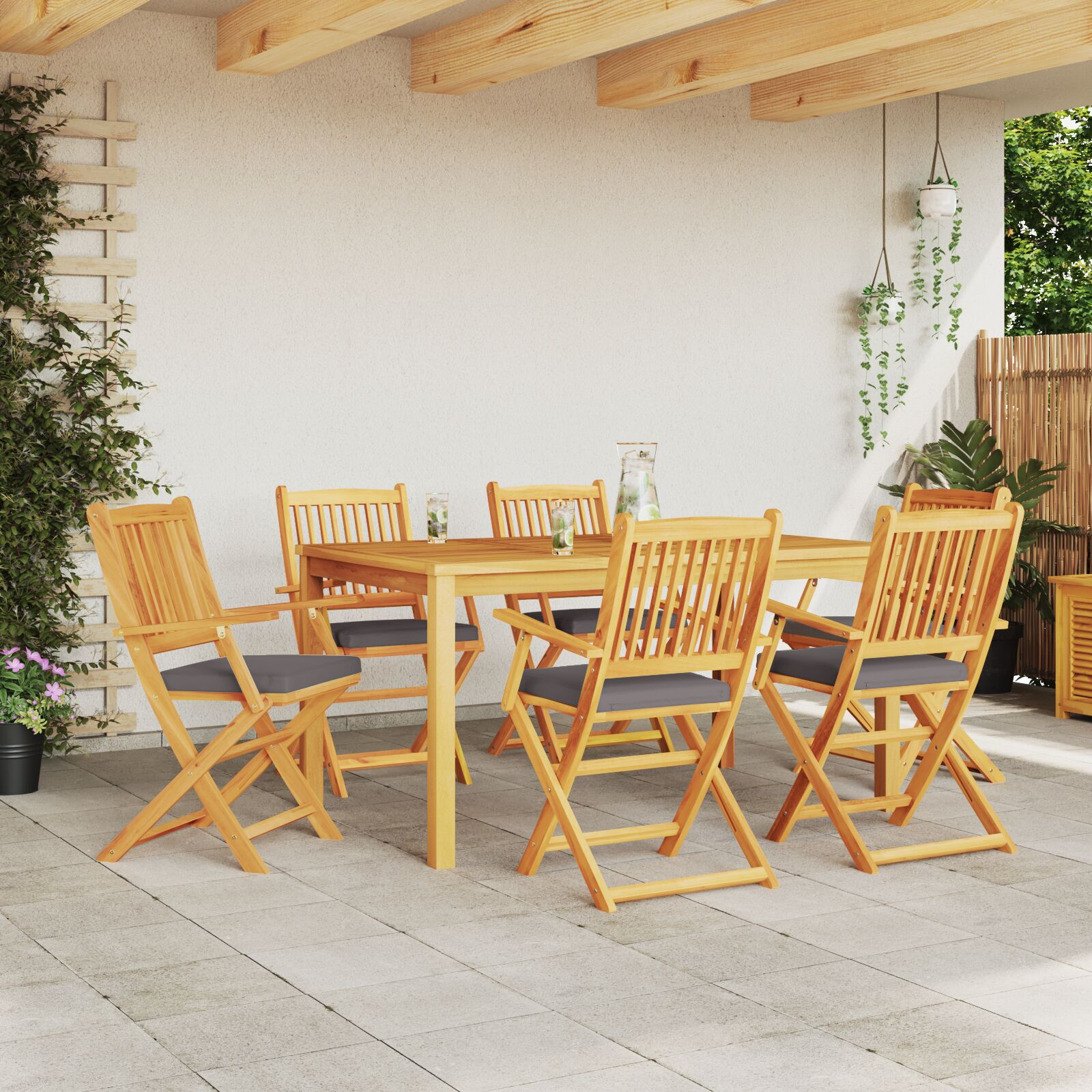 vidaXL Scaun pliant 6 pcs Gri 49 x 57.5 x 92cm Lemn masiv de acacia vidaXL Scaun pliant 6 pcs Gri 49 x 57.5 x 92cm Lemn masiv de acacia