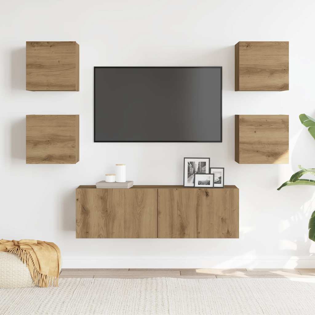 vidaXL Set dulap TV 5 piese montat pe perete Stejar artizanal
