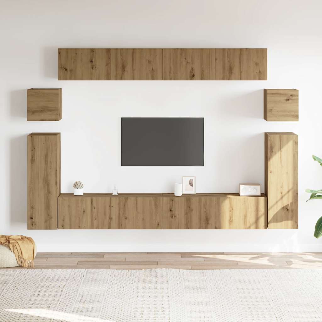 vidaXL Set dulap TV 8 piese montat pe perete Stejar artizanal vidaXL Set dulap TV 8 piese montat pe perete Stejar artizanal