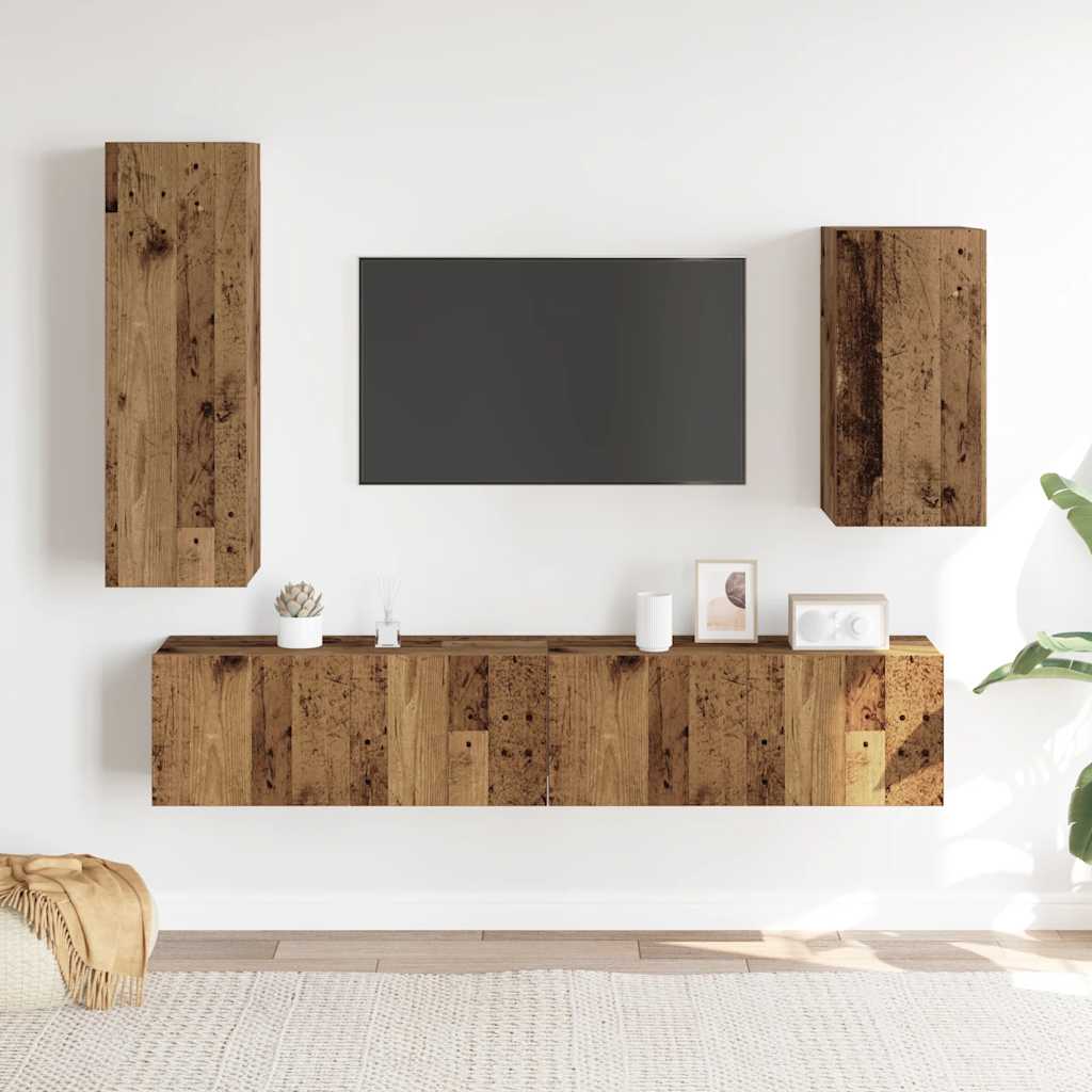 vidaXL Set dulap TV 4 piese montat pe perete lemn vechi lemn prelucrat