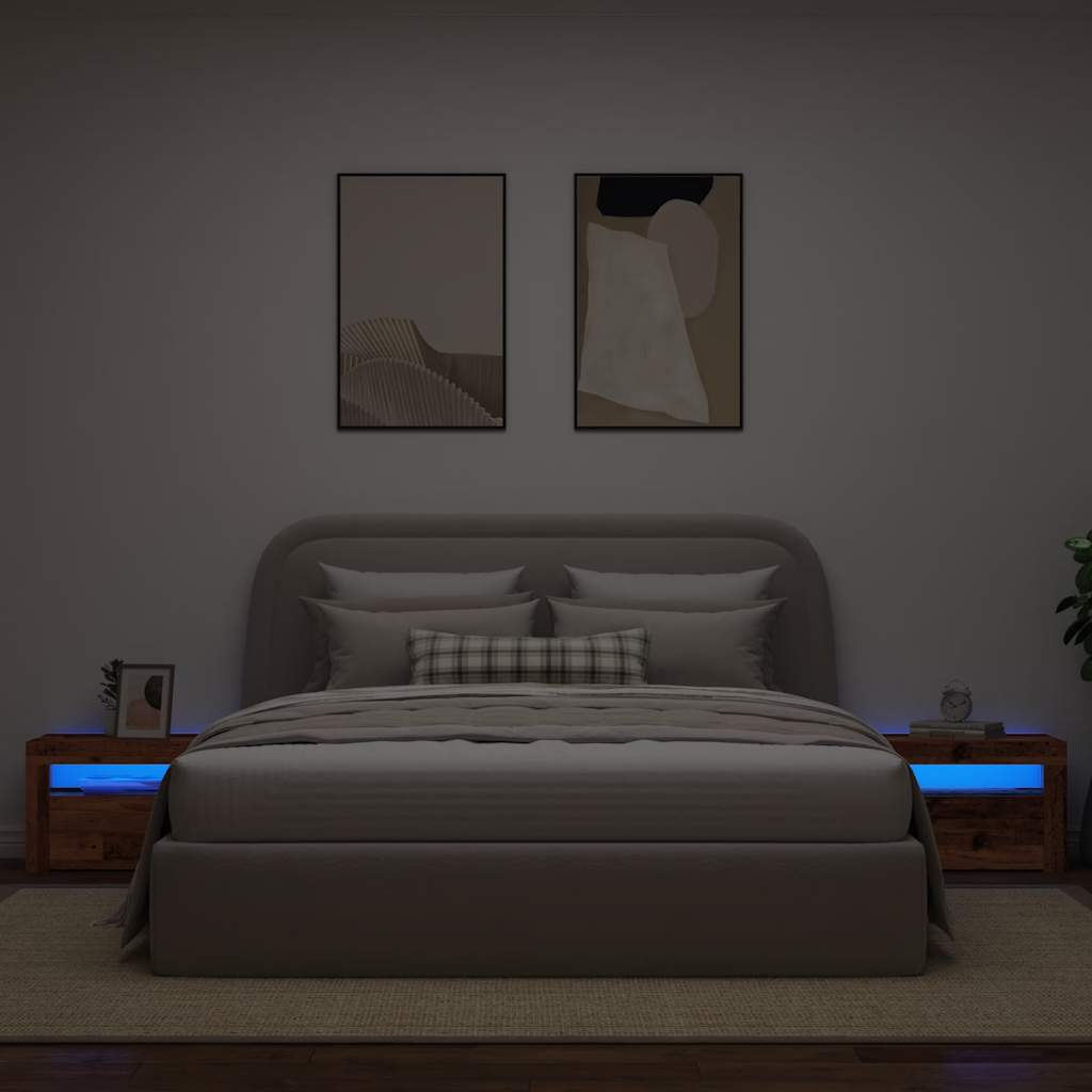 vidaXL Noptiere cu LED-uri, 2 buc., Lemn vechi, 60x35x40 cm