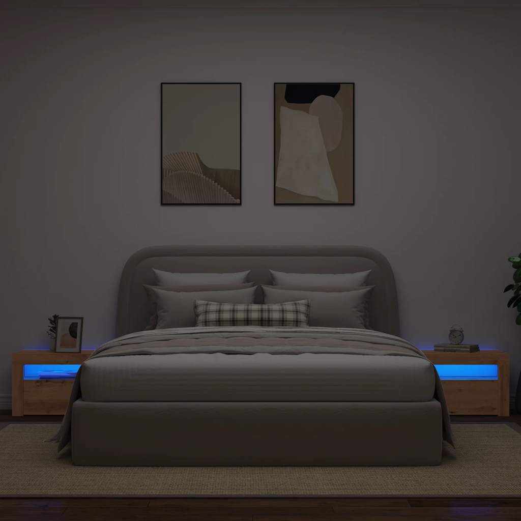 vidaXL Noptiere cu lumini LED, 2 buc.,Stejar artizanal, 60x35x40 cm