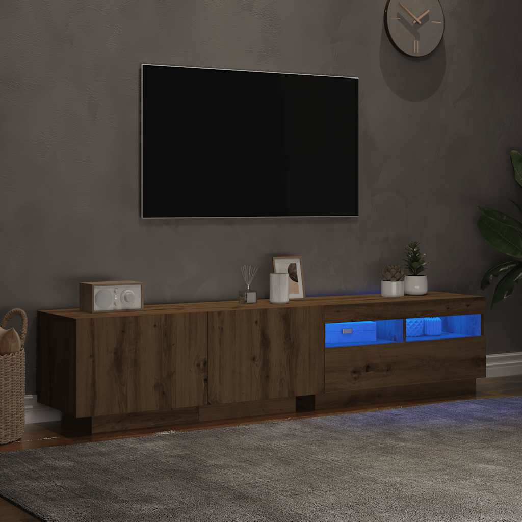 vidaXL Dulap TV cu LED stejar artizanal 180x35x40 cm lemn prelucrat