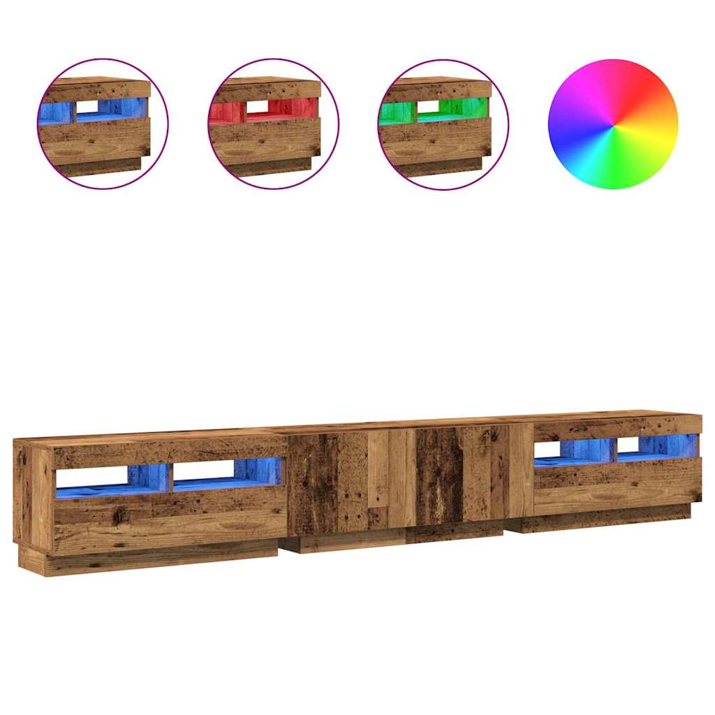 vidaXL Dulap TV cu lumini LED lemn vechi 260x35x40 cm lemn prelucrat vidaXL Dulap TV cu lumini LED lemn vechi 260x35x40 cm lemn prelucrat