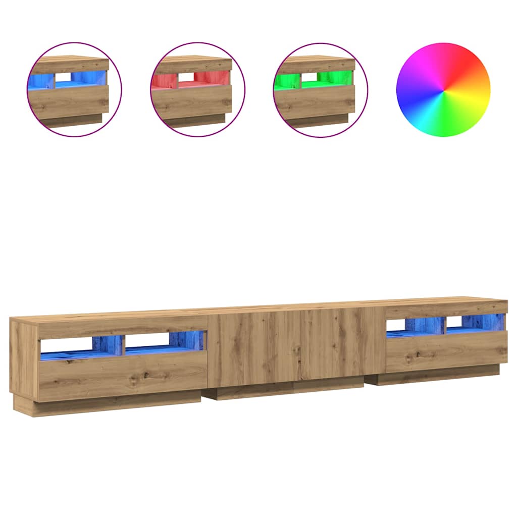 vidaXL Dulap TV cu LED stejar artizanal 260x35x40 cm lemn prelucrat
