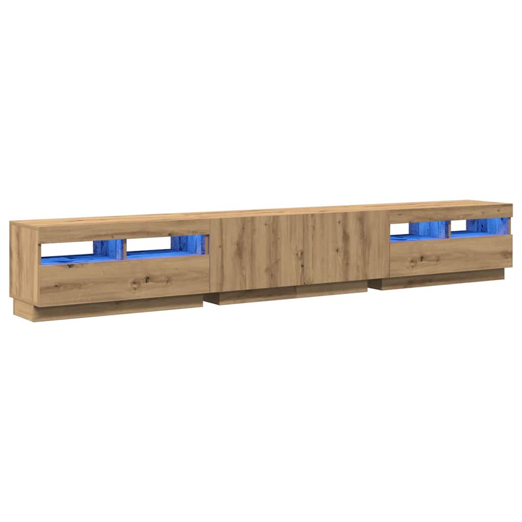 vidaXL Dulap TV cu LED stejar artizanal 260x35x40 cm lemn prelucrat
