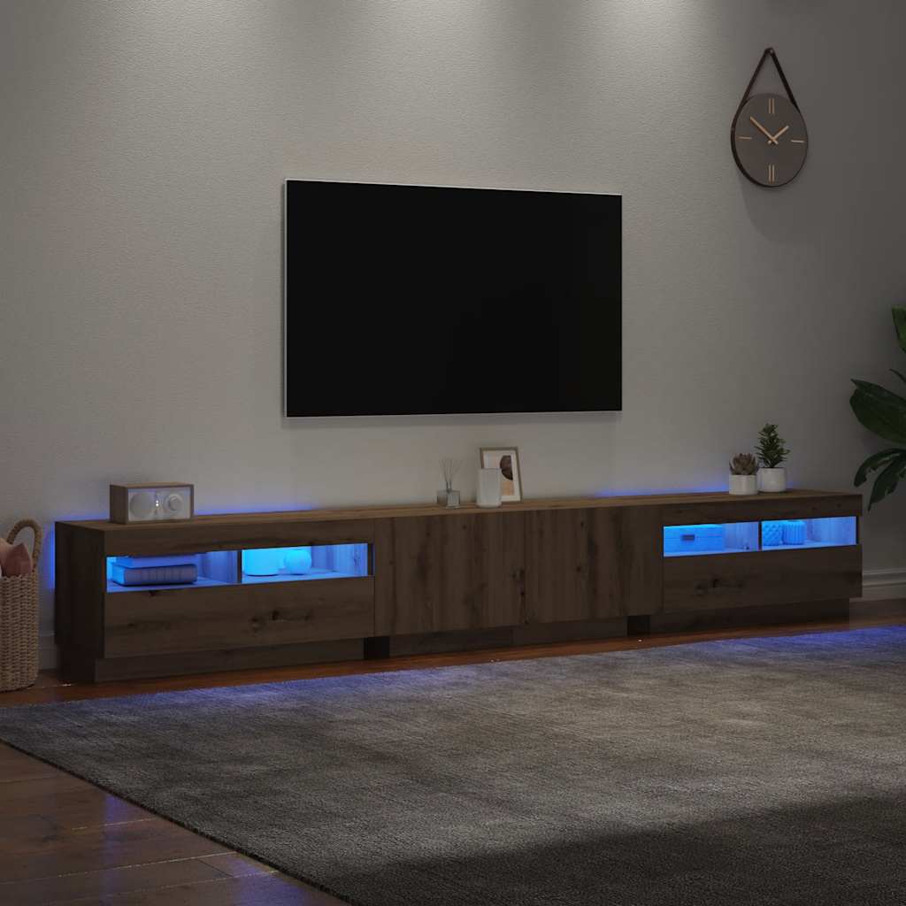 vidaXL Dulap TV cu LED stejar artizanal 260x35x40 cm lemn prelucrat