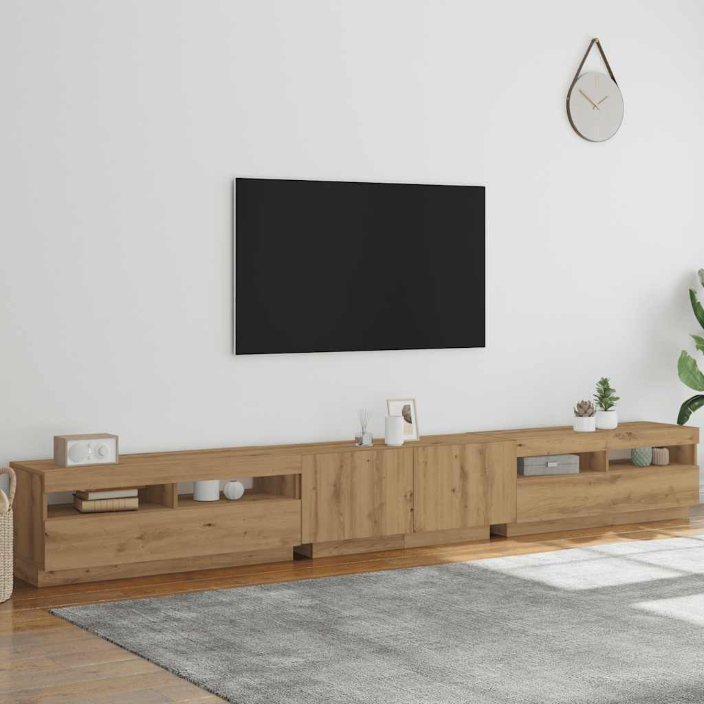 vidaXL Dulap TV cu LED stejar artizanal 300x35x40 cm lemn prelucrat