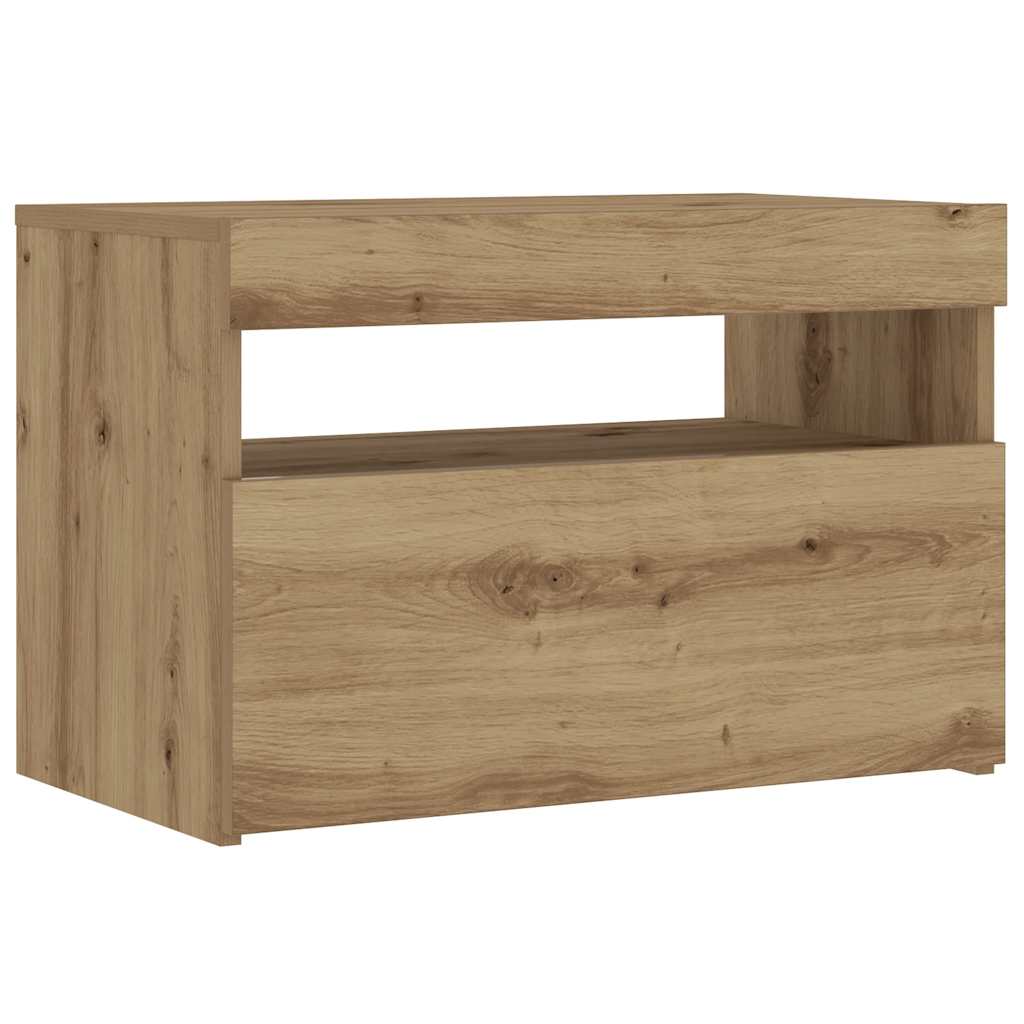 vidaXL Noptiera cu lumini LED Stejar Artisan 60x35x40cm Lemn prelucrat vidaXL Noptiera cu lumini LED Stejar Artisan 60x35x40cm Lemn prelucrat