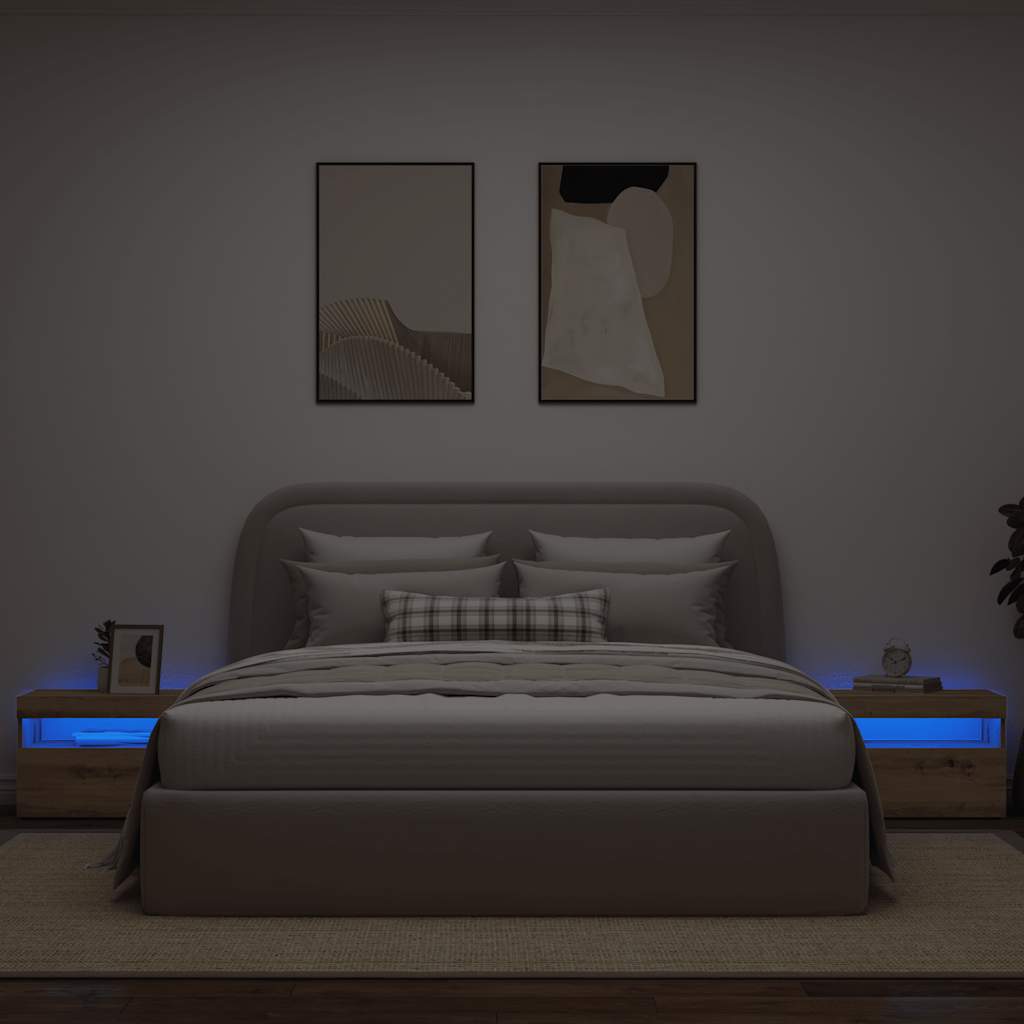 vidaXL Noptiera cu lumini LED Stejar Artisan 60x35x40cm Lemn prelucrat vidaXL Noptiera cu lumini LED Stejar Artisan 60x35x40cm Lemn prelucrat
