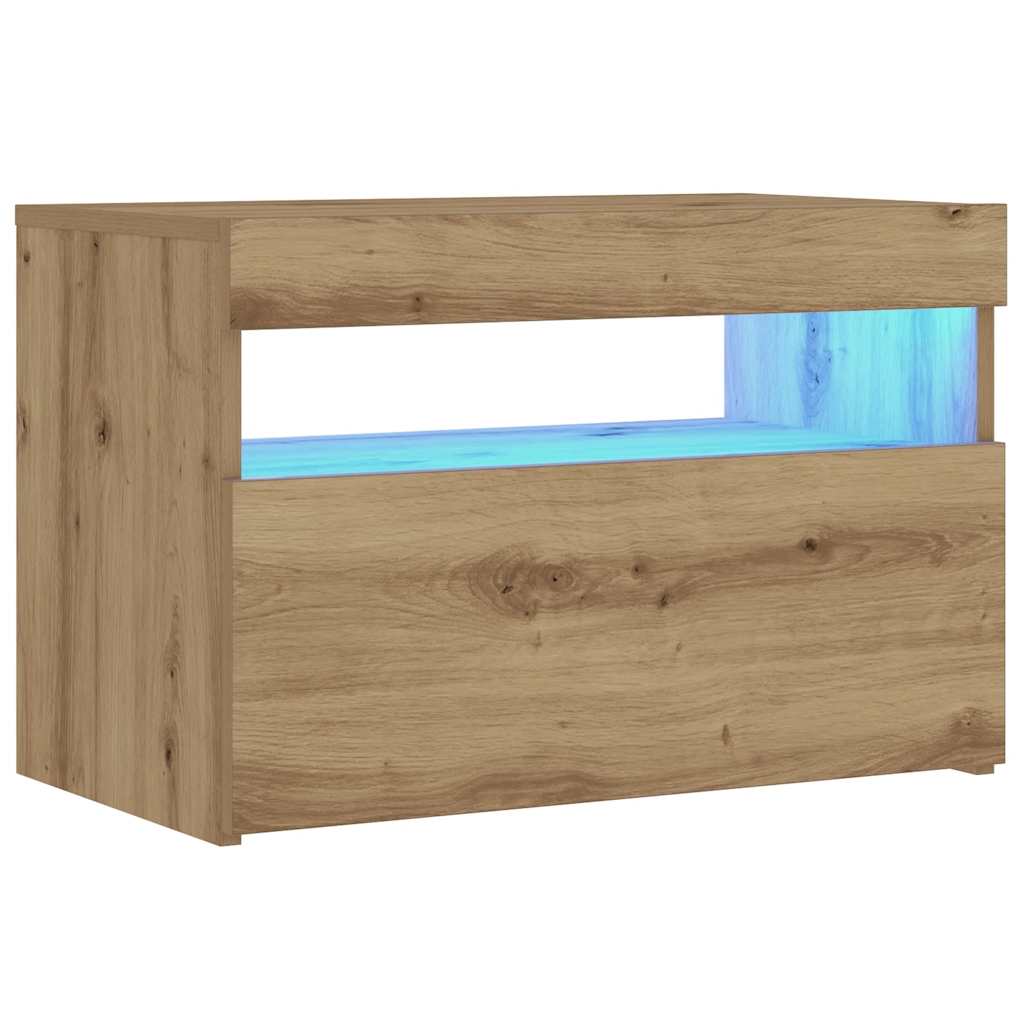 vidaXL Noptiera cu lumini LED Stejar Artisan 60x35x40cm Lemn prelucrat vidaXL Noptiera cu lumini LED Stejar Artisan 60x35x40cm Lemn prelucrat