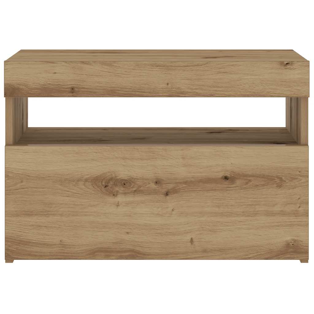vidaXL Noptiera cu lumini LED Stejar Artisan 60x35x40cm Lemn prelucrat vidaXL Noptiera cu lumini LED Stejar Artisan 60x35x40cm Lemn prelucrat