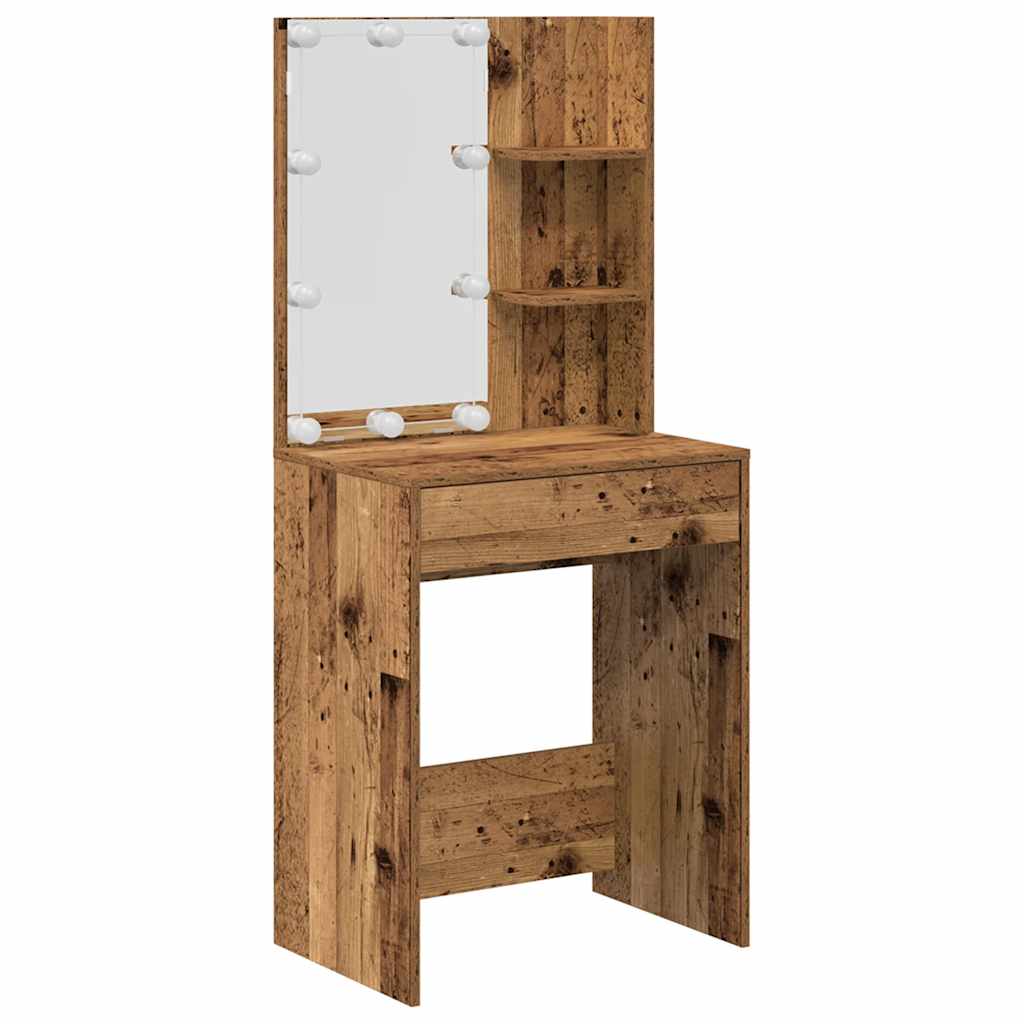vidaXL Set de măsuță de toaletă cu LED Lemn vechi din lemn lemnos vidaXL Set de măsuță de toaletă cu LED Lemn vechi din lemn lemnos
