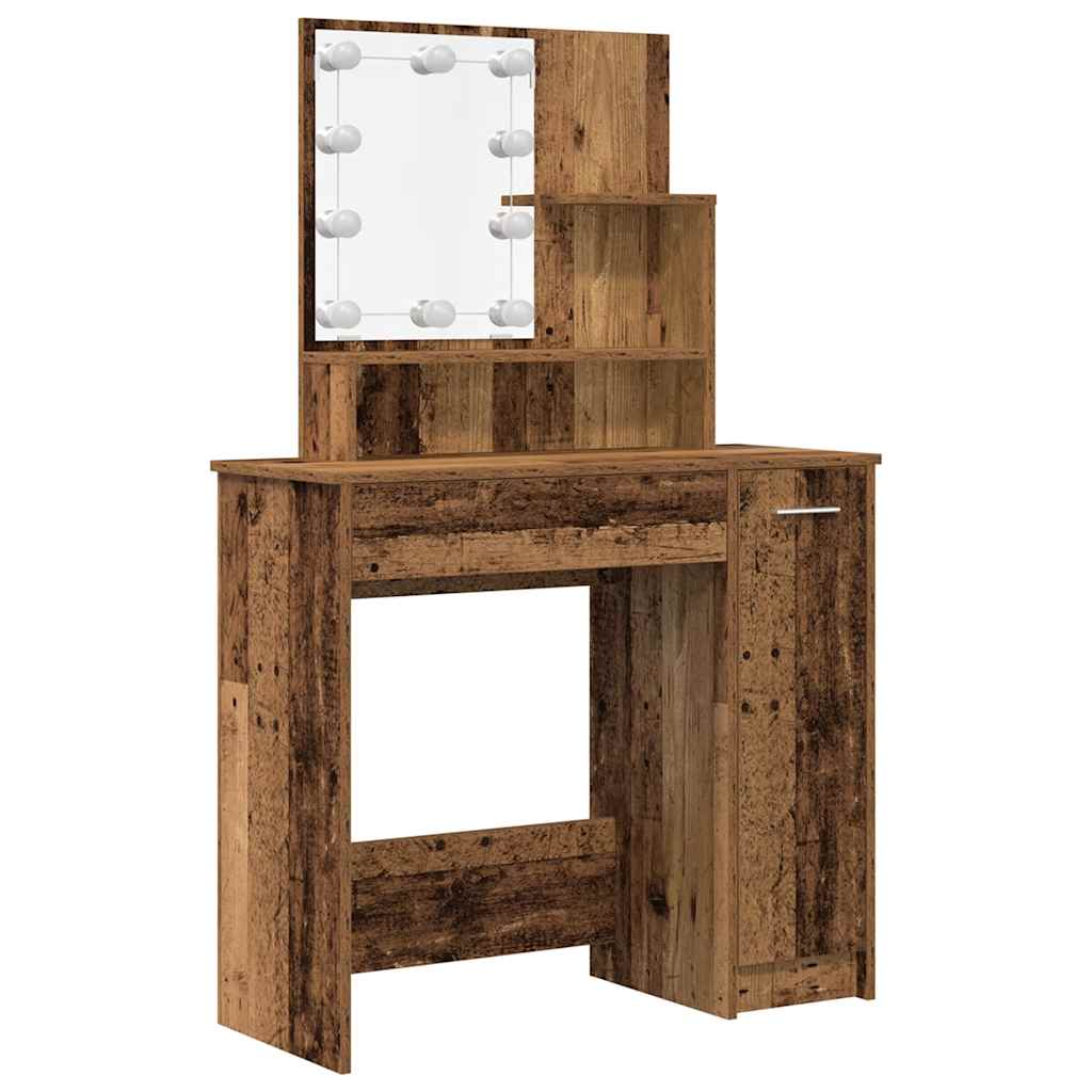 vidaXL Set de măsuță de toaletă cu LED Lemn vechi din lemn lemnos vidaXL Set de măsuță de toaletă cu LED Lemn vechi din lemn lemnos