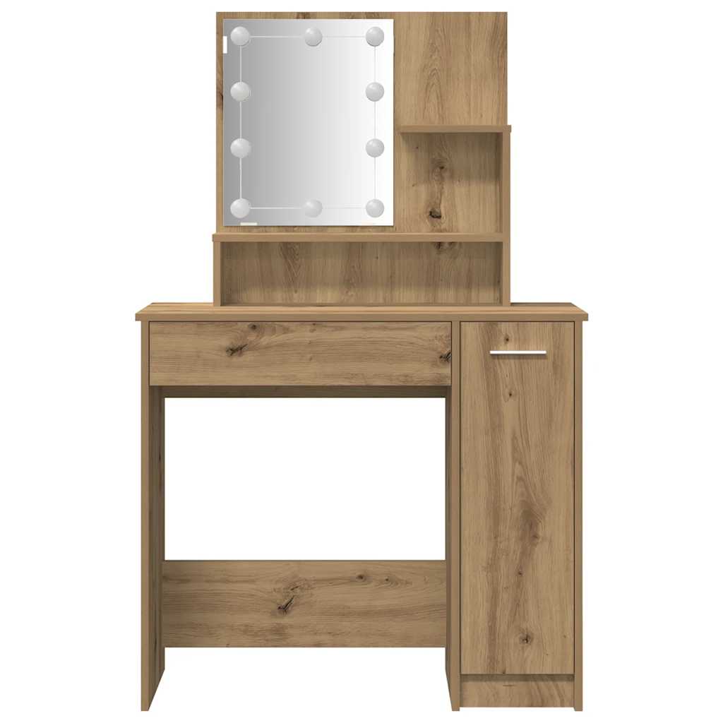 vidaXL Set de masă de toaletă cu LED Artisan Stejar lemn prelucrat vidaXL Set de masă de toaletă cu LED Artisan Stejar lemn prelucrat
