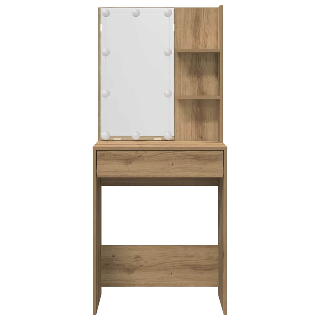 vidaXL Set de masă de toaletă cu LED Artisan Stejar lemn prelucrat