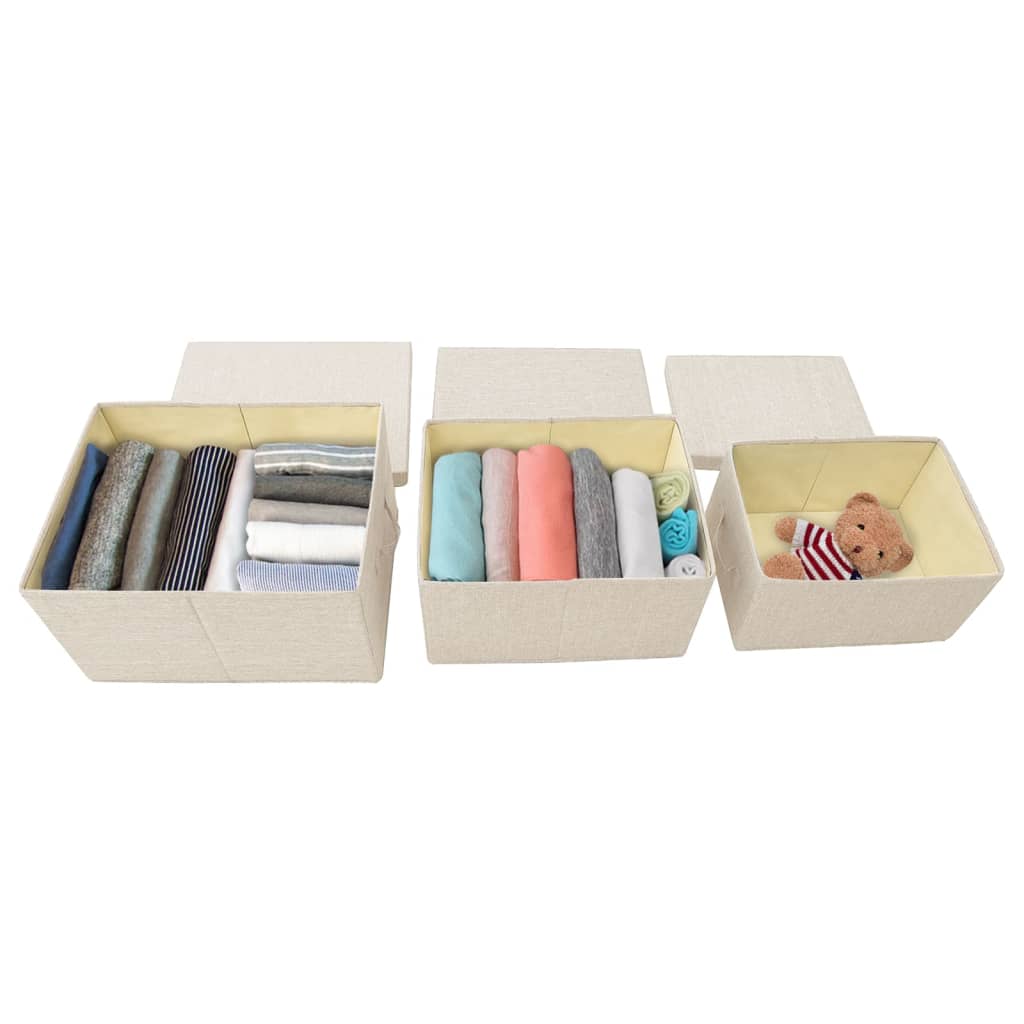 vidaXL Set cutii depozitare stivuibile, 3 buc., crem, țesătură vidaXL Set cutii depozitare stivuibile, 3 buc., crem, țesătură